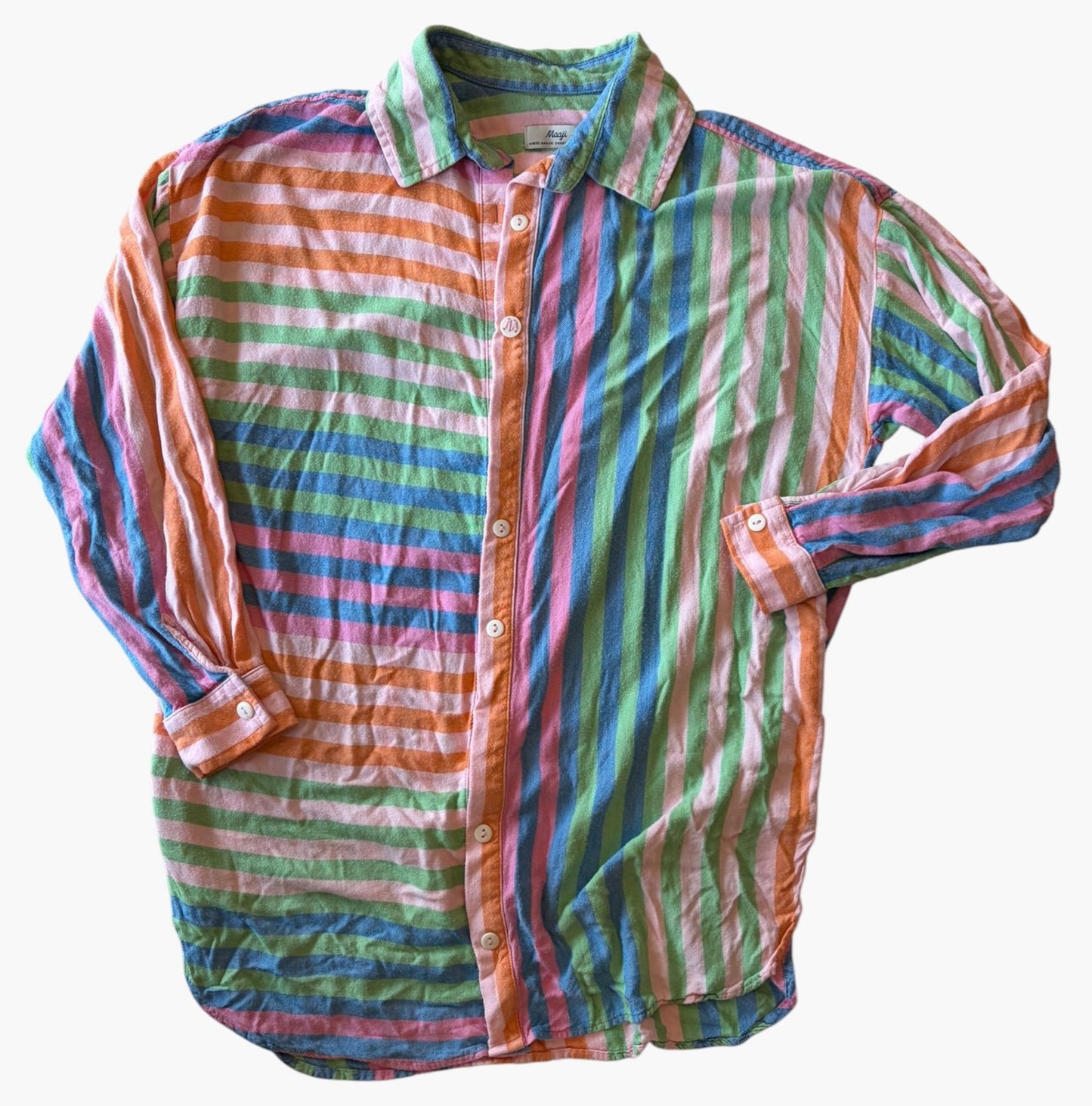 MAAJI STRIPPED BEACH SHIRT COVER UP (ORG. $80) S