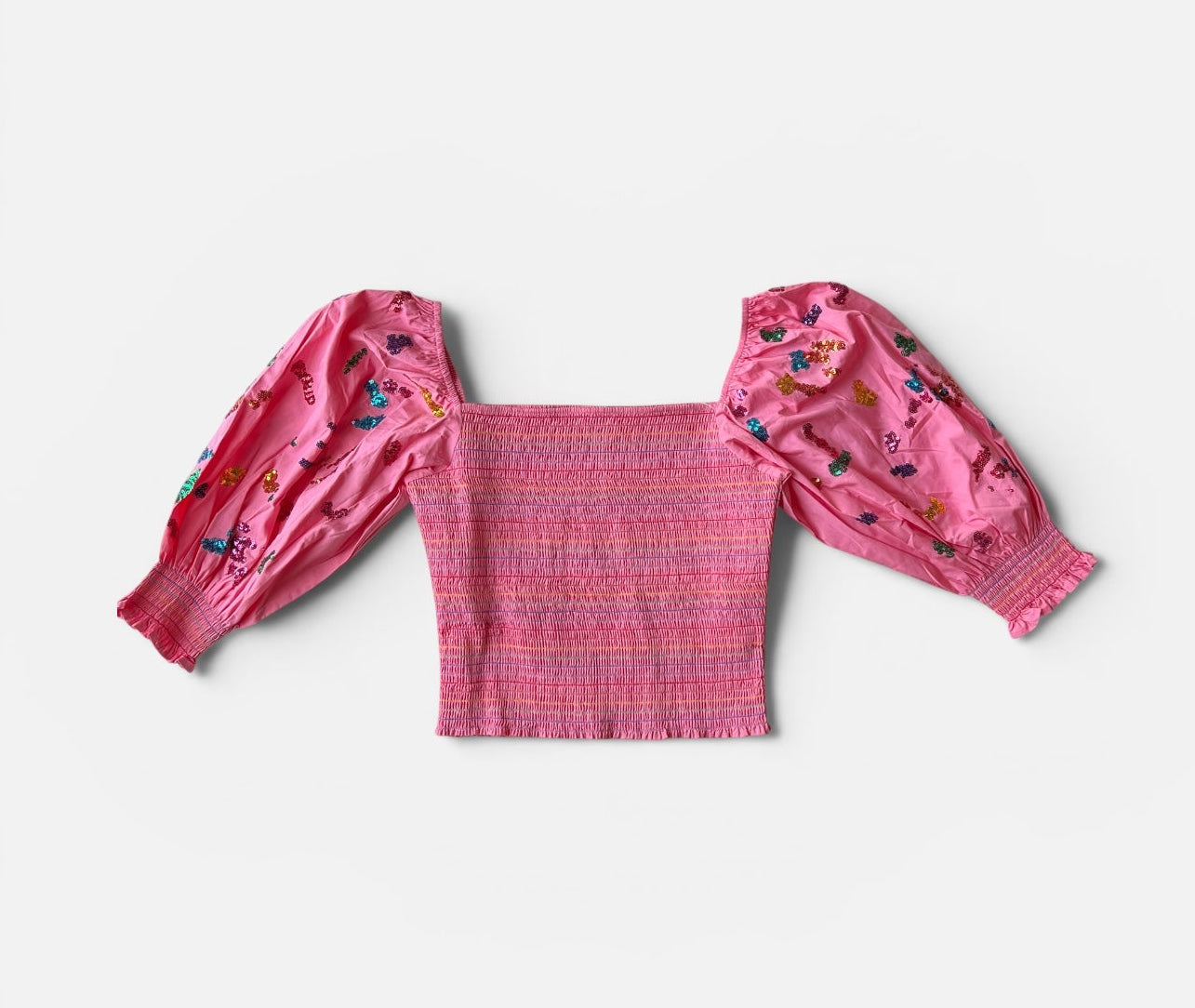 QUEEN OF SPRAKLES SEQUIN SMOCKED TOP L