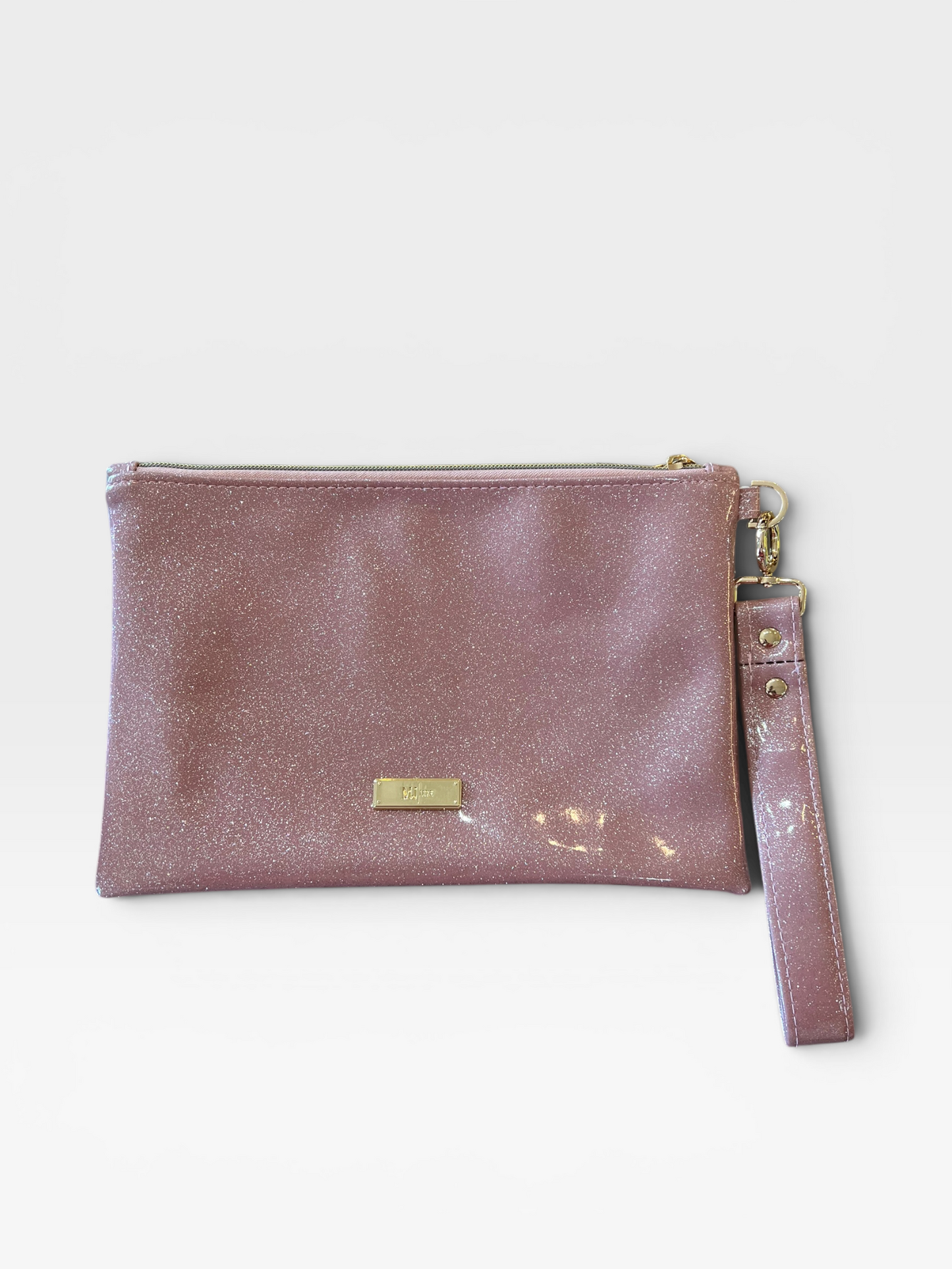 PINK GLITTER MAKEUP JUNKIES BAG TOP ZIP (NWT) M