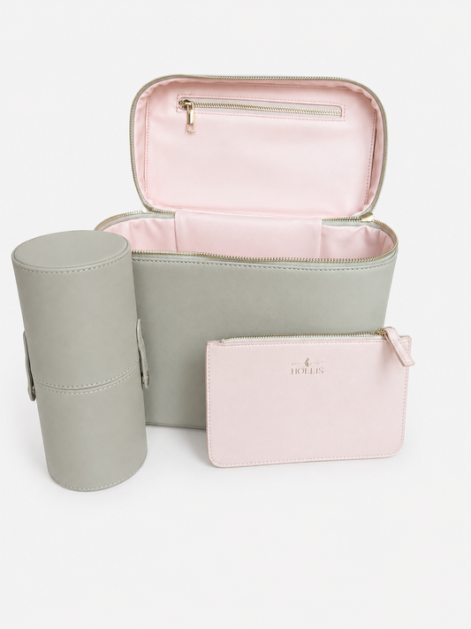 HOLLIS PINK JEWELRY POUCH. (BRUSH HOLDER & MAKEUP BOX SOLD SEPARATELY)