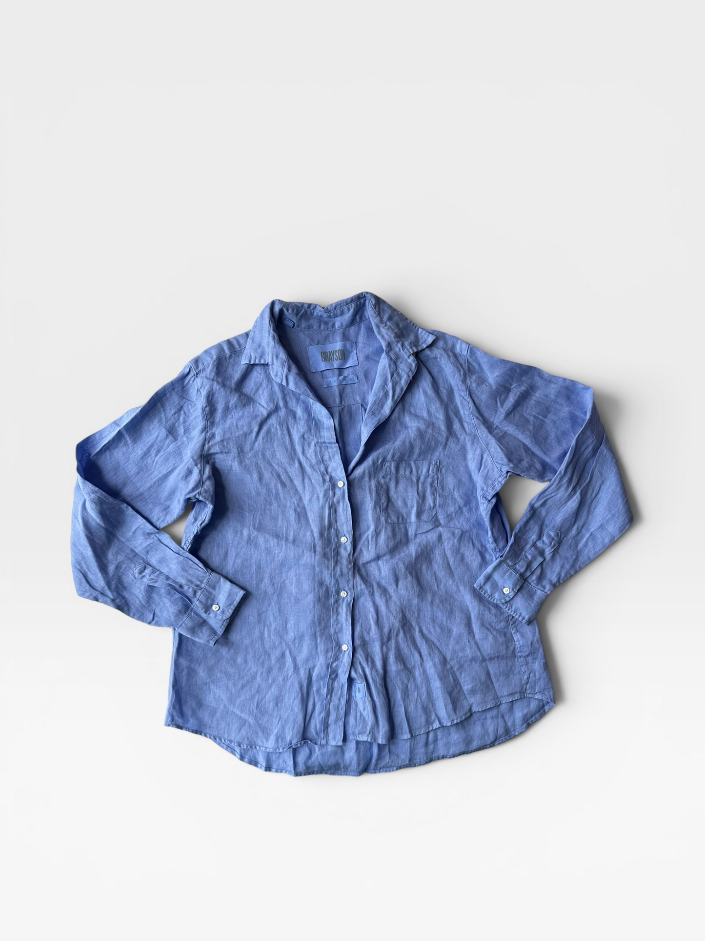 BLUE/PURPLE GRAYSON THE HERO LINEN TOP (ORG. $148) M
