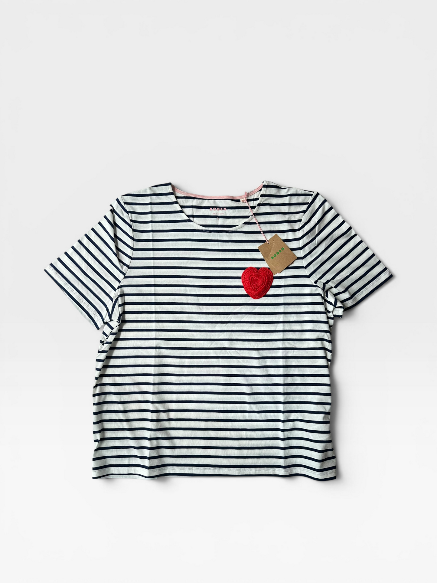 BLUE & WHITE STRIPED BODEN HEART T-SHIRT (NWT) L