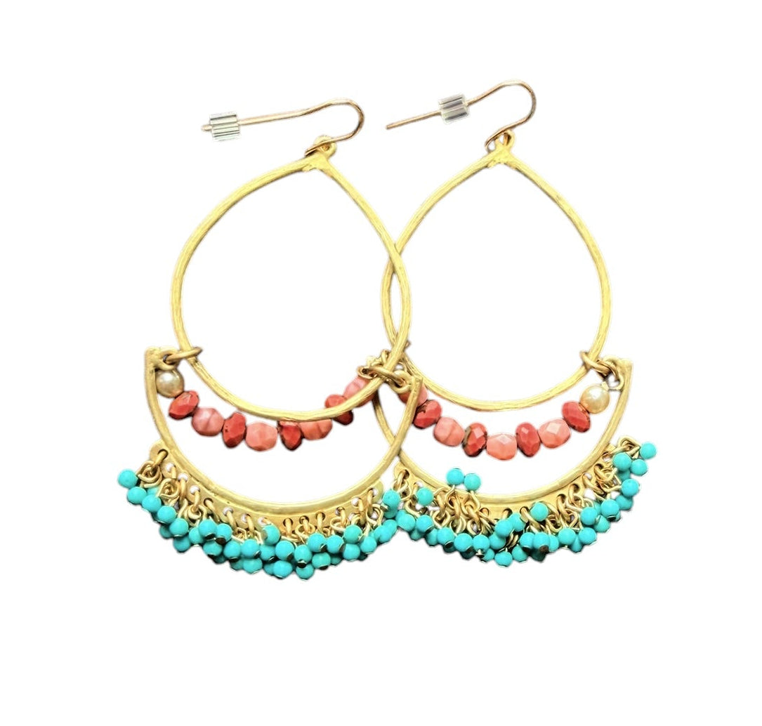 BLUE/PINK BEADED EARRINGS