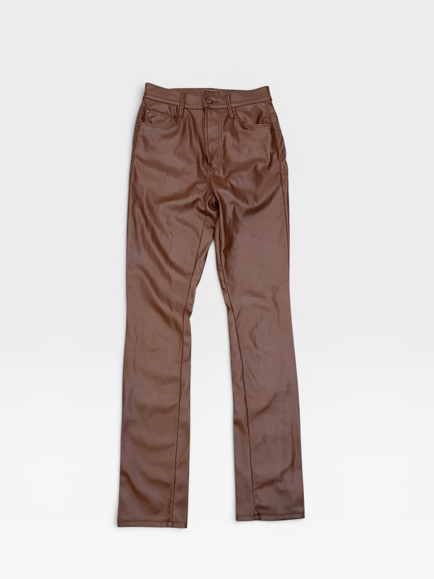 BROWN MOTHER FAUX LEATHER MID RISE DAZZLER ANKLE PANTS (ORG.$268) 25