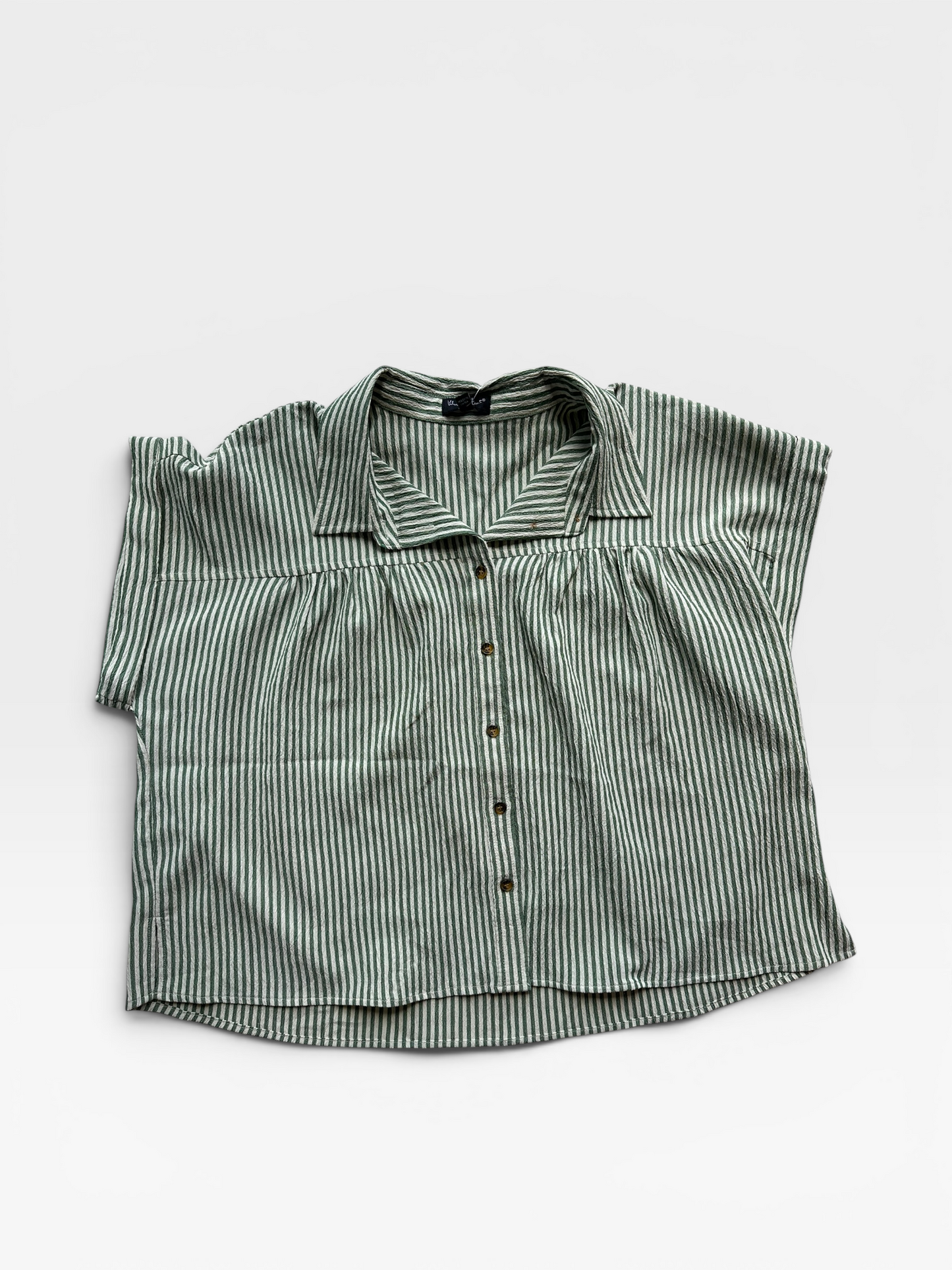GREEN STRIPE VELVET HEART TOP XL
