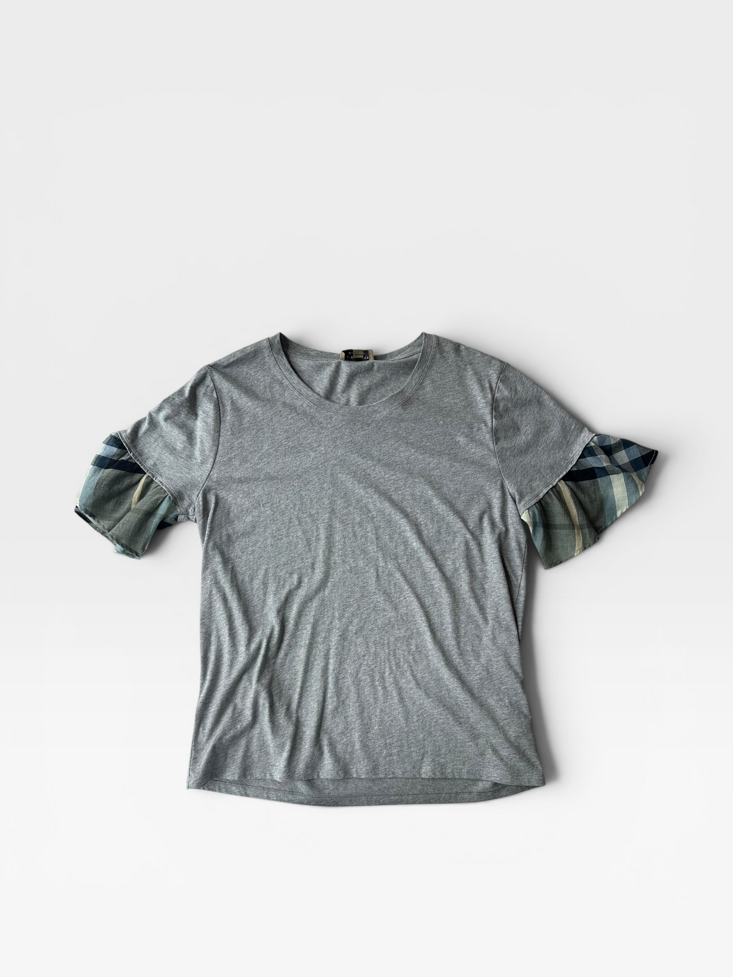 GREY BURBERRY PLAID SLEEVE TOP (ORG. $595) L