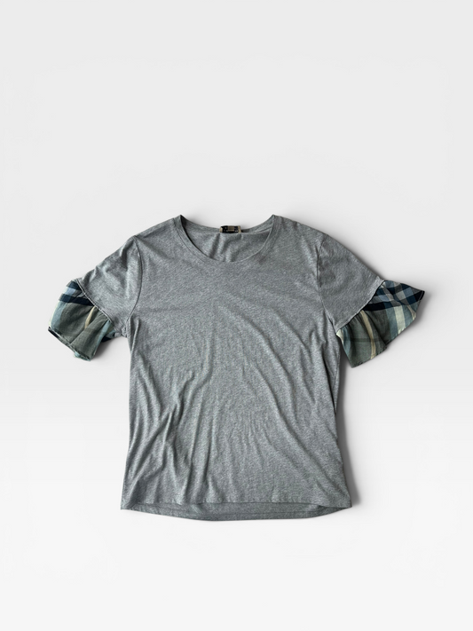 GREY BURBERRY PLAID SLEEVE TOP (ORG. $595) L