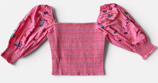 QUEEN OF SPARKLES SEQUIN SMOCKED TOP L