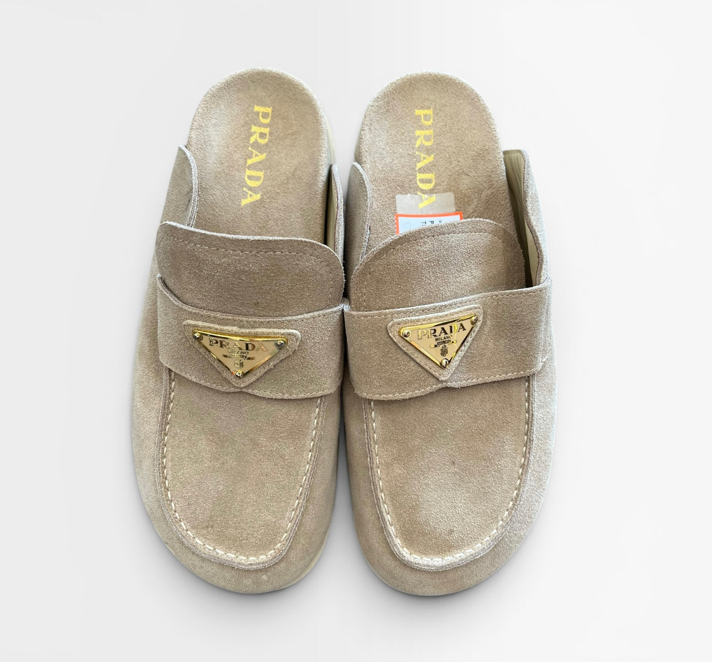 TAN SUEDE PRADA (NON AUTH) SLIDES 39