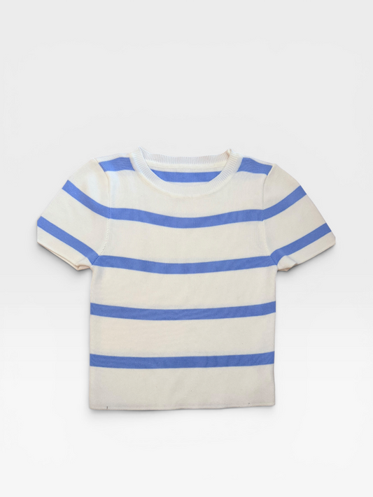 BLUE/WHITE CROPPED TEE S