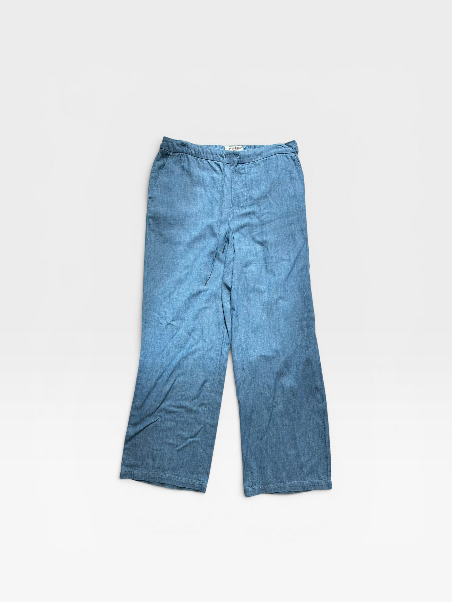 BLUE LIVERPOOL RELAXED WIDE-LEG PULL-ON PANTS (ORG. $98) L