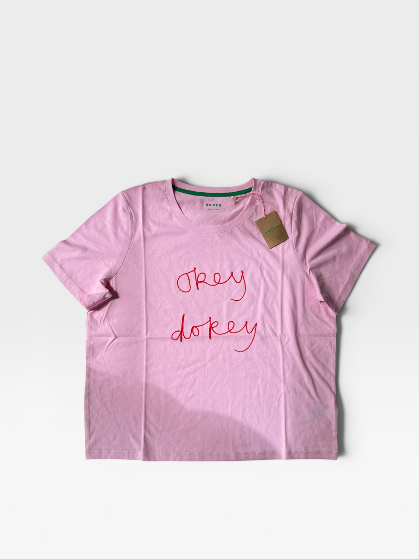PINK BODEN "OKEY DOKEY" TSHIRT (NWT) L