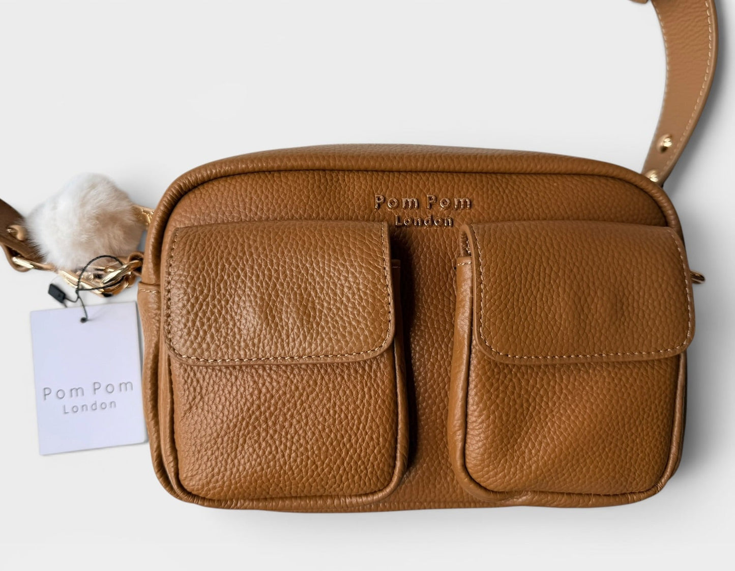POM POM LONDON TAN PURSE (NWT $235) + 5 STRAPS