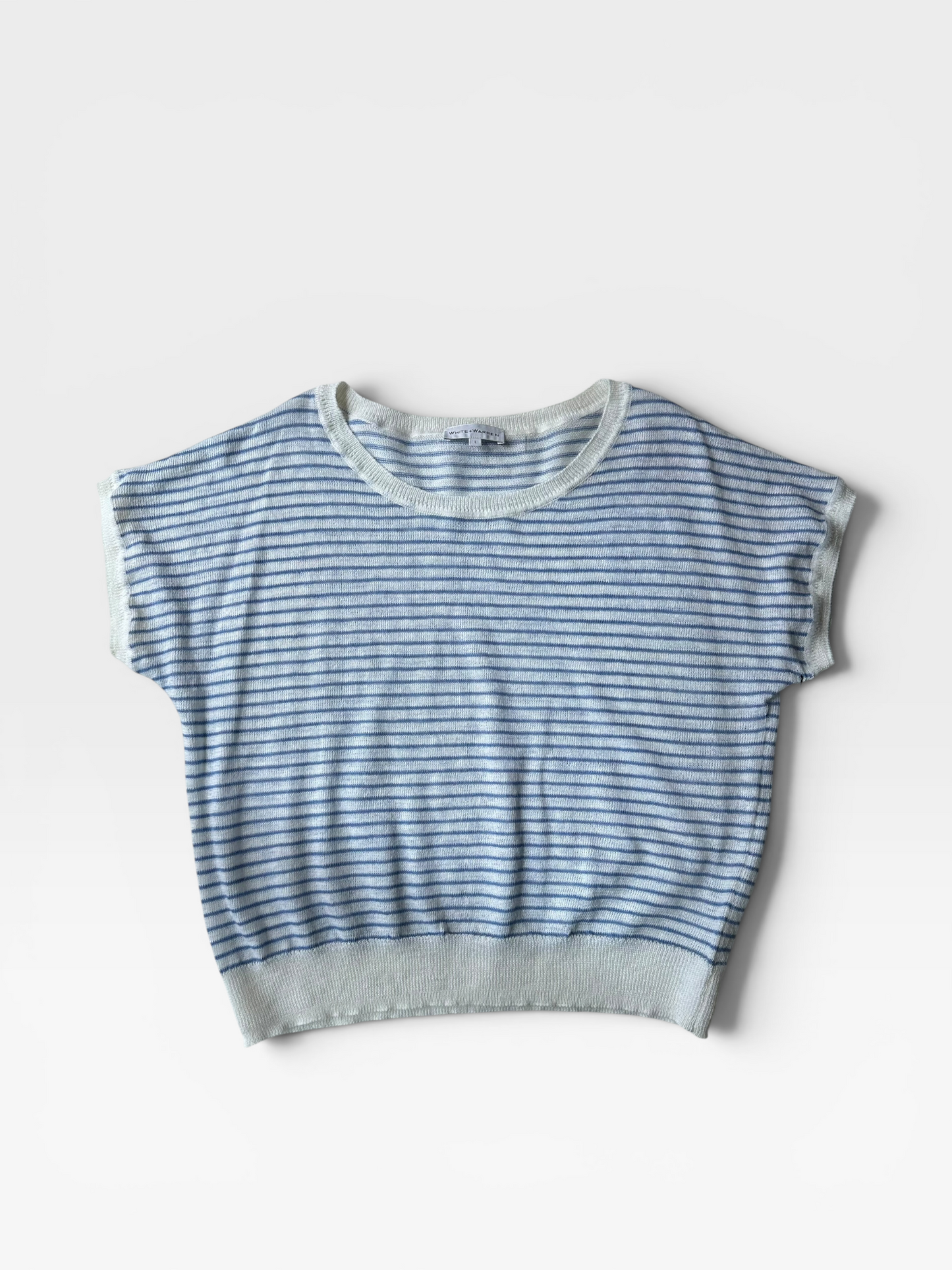 BLUE/WHITE WHITE + WARREN SWEATER TOP (NWT $245) L