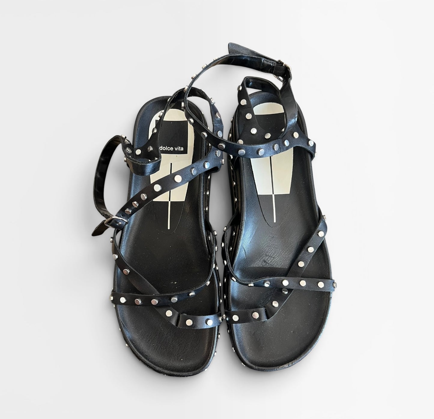 BLACK DOLCE VITA STUDDED PLATFORM SANDAL 6.5
