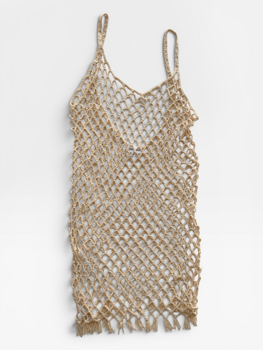 TAN SUPERDOWN KNIT SWIM COVER-UP M