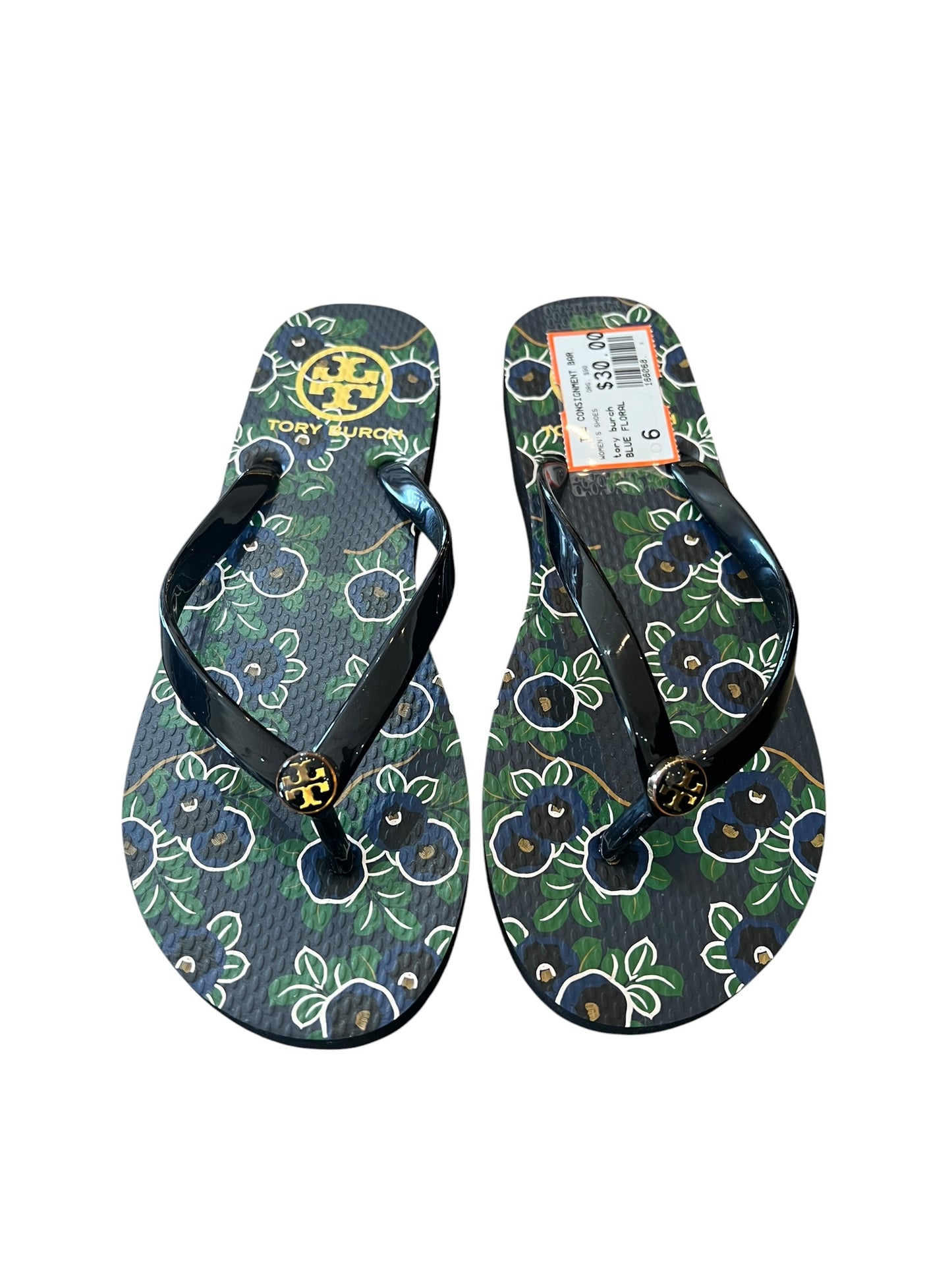 BLUE FLORAL TORY BURCH FLIP FLOPS 6