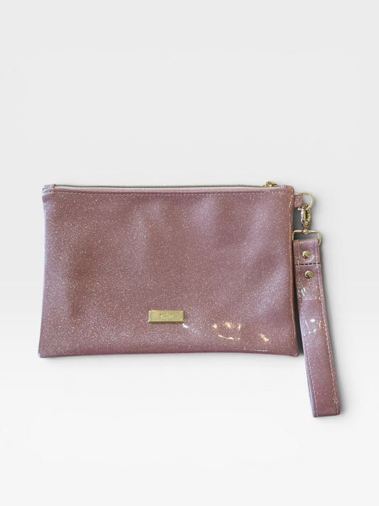 PINK GLITTER MAKEUP JUNKIES BAG TOP ZIP (NWT) M