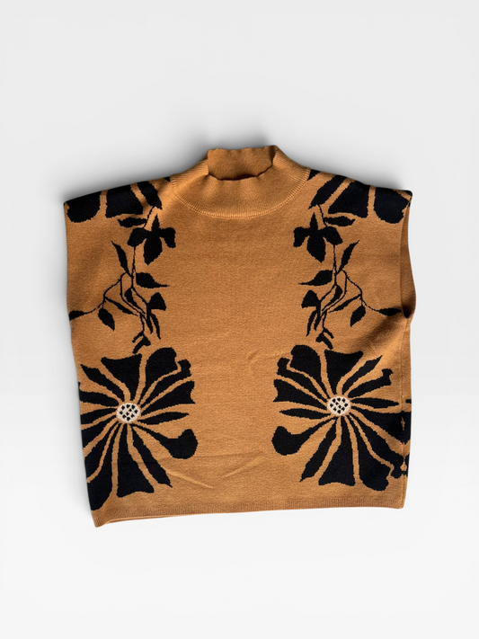 TAN FLOWER ENTRO SWEATER VEST M