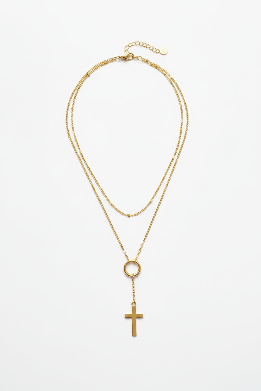 18K STAINLESS STEEL- Y CROSS NECKLACE