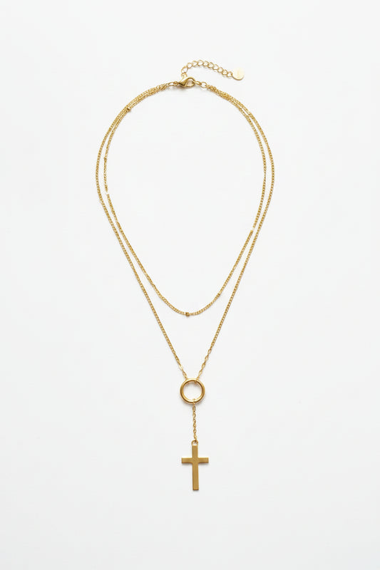 18K STAINLESS STEEL- Y CROSS NECKLACE