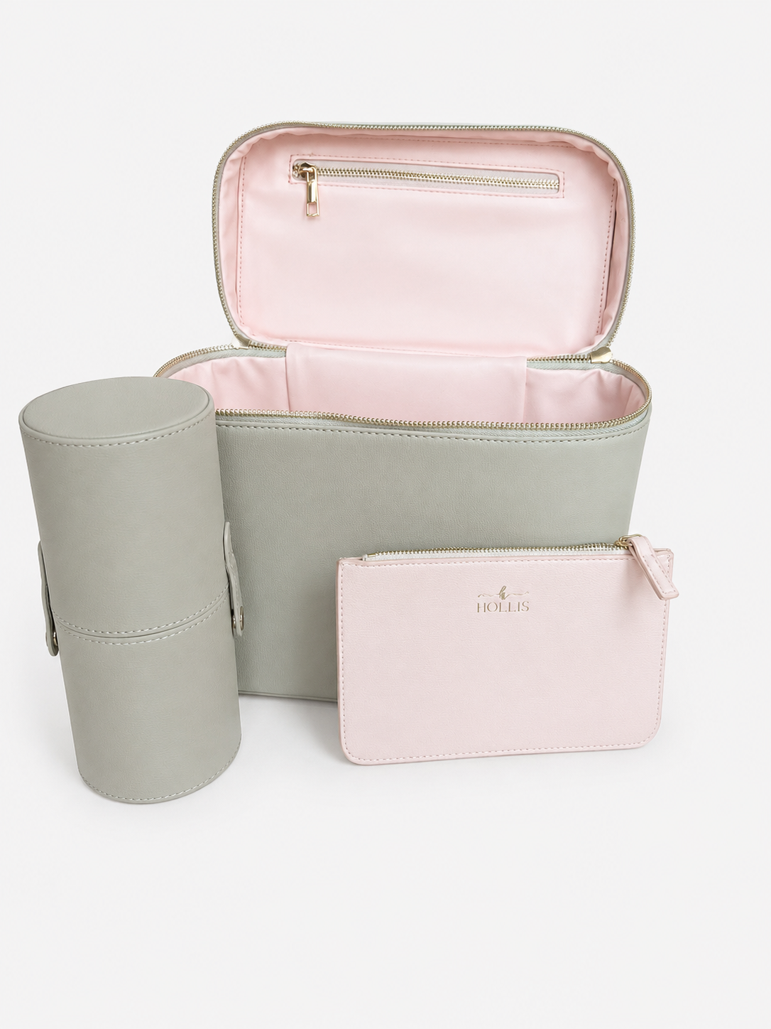 HOLLIS PINK JEWELRY POUCH.     (BRUSH HOLDER & MAKEUP BOX SOLD SEPARATELY)