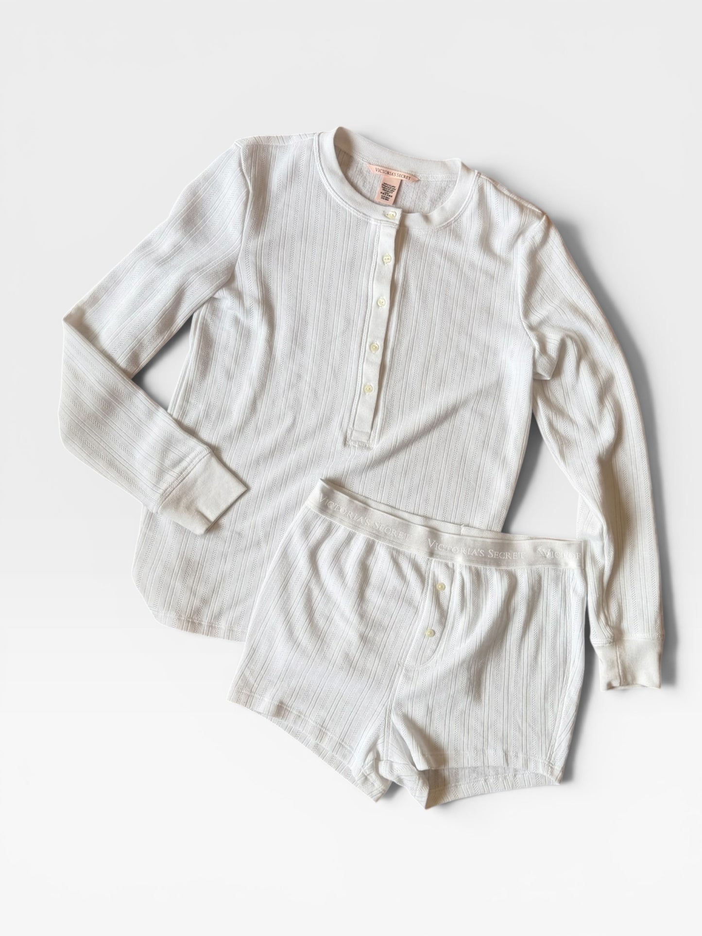 WHITE VS POINTELLE HENLEY PJ SHORT SET S