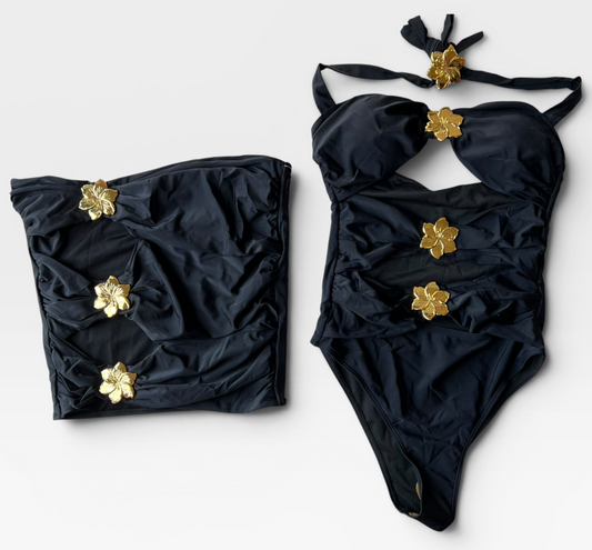 BLACK SPORLINE BATHINGSUIT SET (NWT $70) S