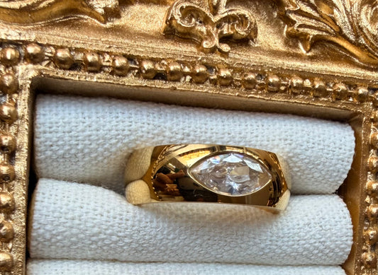 ZIRCON 18K GOLD GLOSSY RING SIZE 6