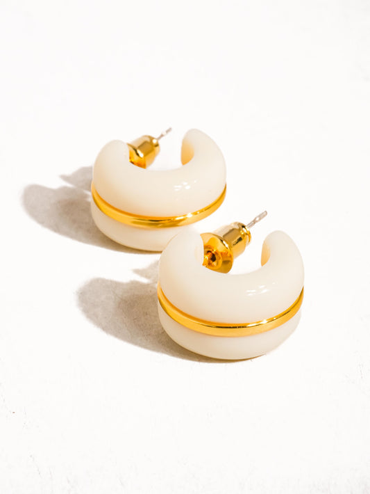 BEIGE SMALL CC HOOP EARRINGS