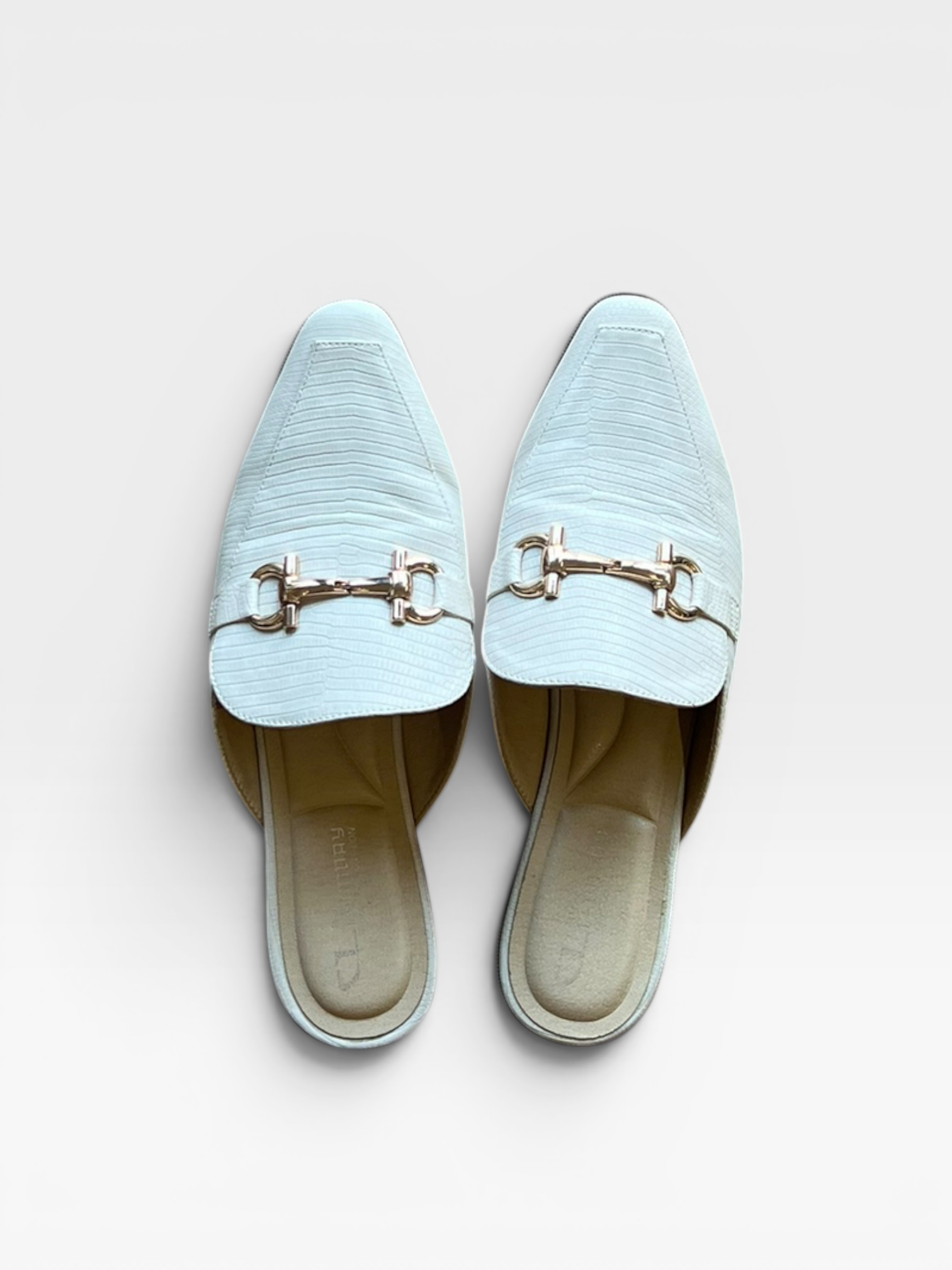 TheConsignmentBar LANUNDRY light blue textured pointed-toe mules with gold horsebit hardware detail
